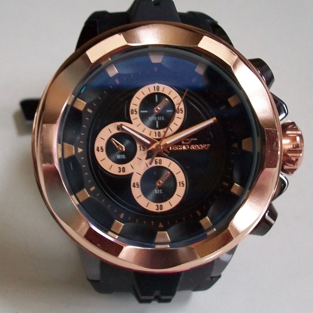 Men’s Rose Gold Tecno Sport Black Silicon Band Fashion Hip Hop Watch